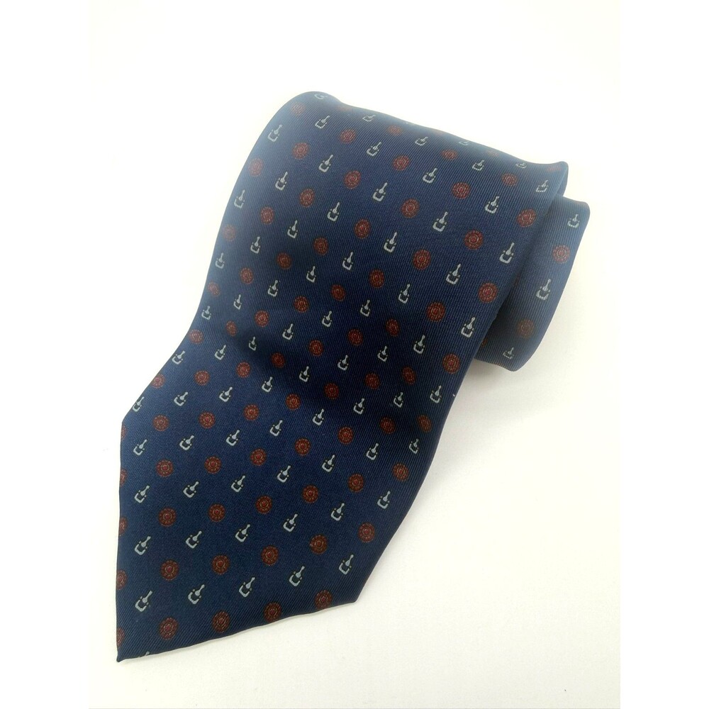 Lanvin Silk Tie Blue Medallion Key Micro Pattern Italy Luxury Designer Neckwear